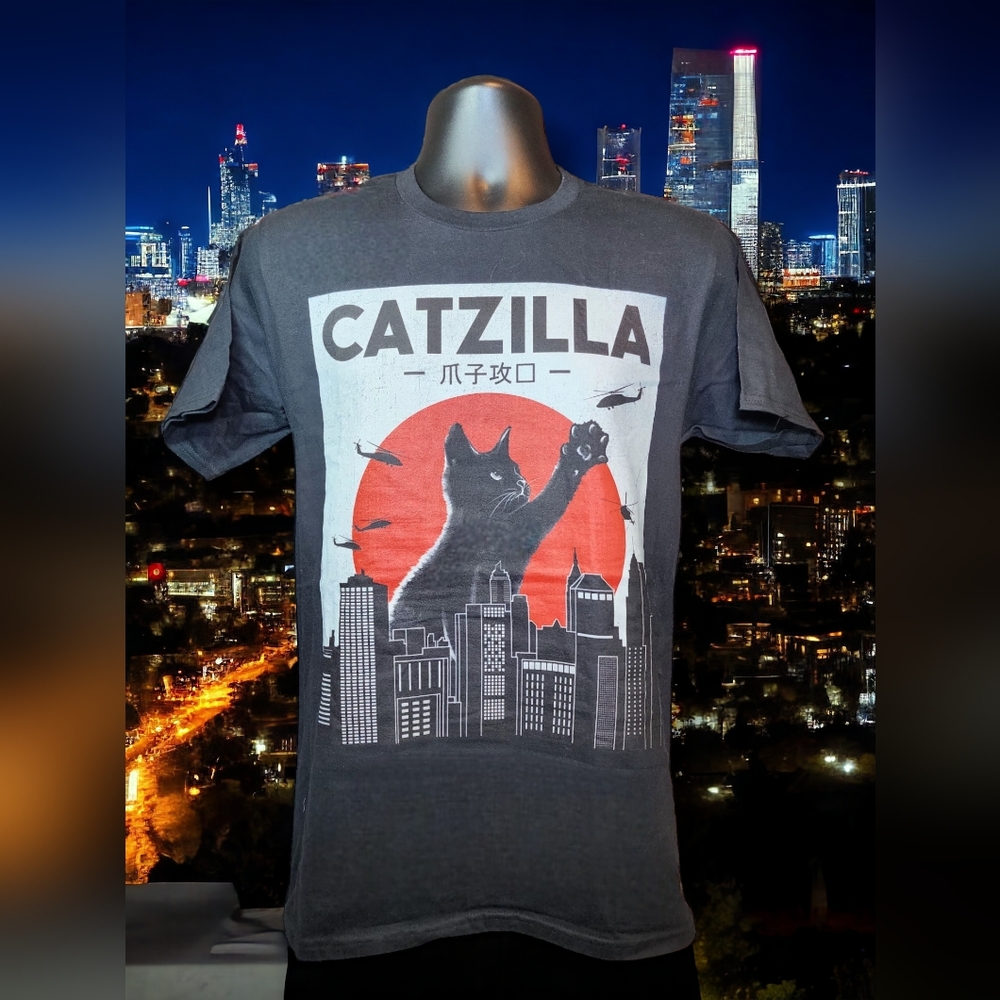 Vintage Style Catzilla Japanese Cat  Retro Sunset Kitten T-Shirt Funny Cat tee